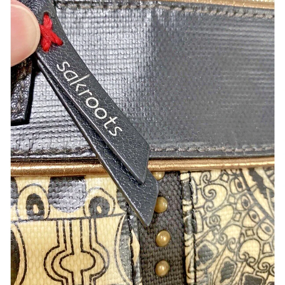 Sakroots crossbody bag shoulderbag purse adjustable woven strap Boho black cream